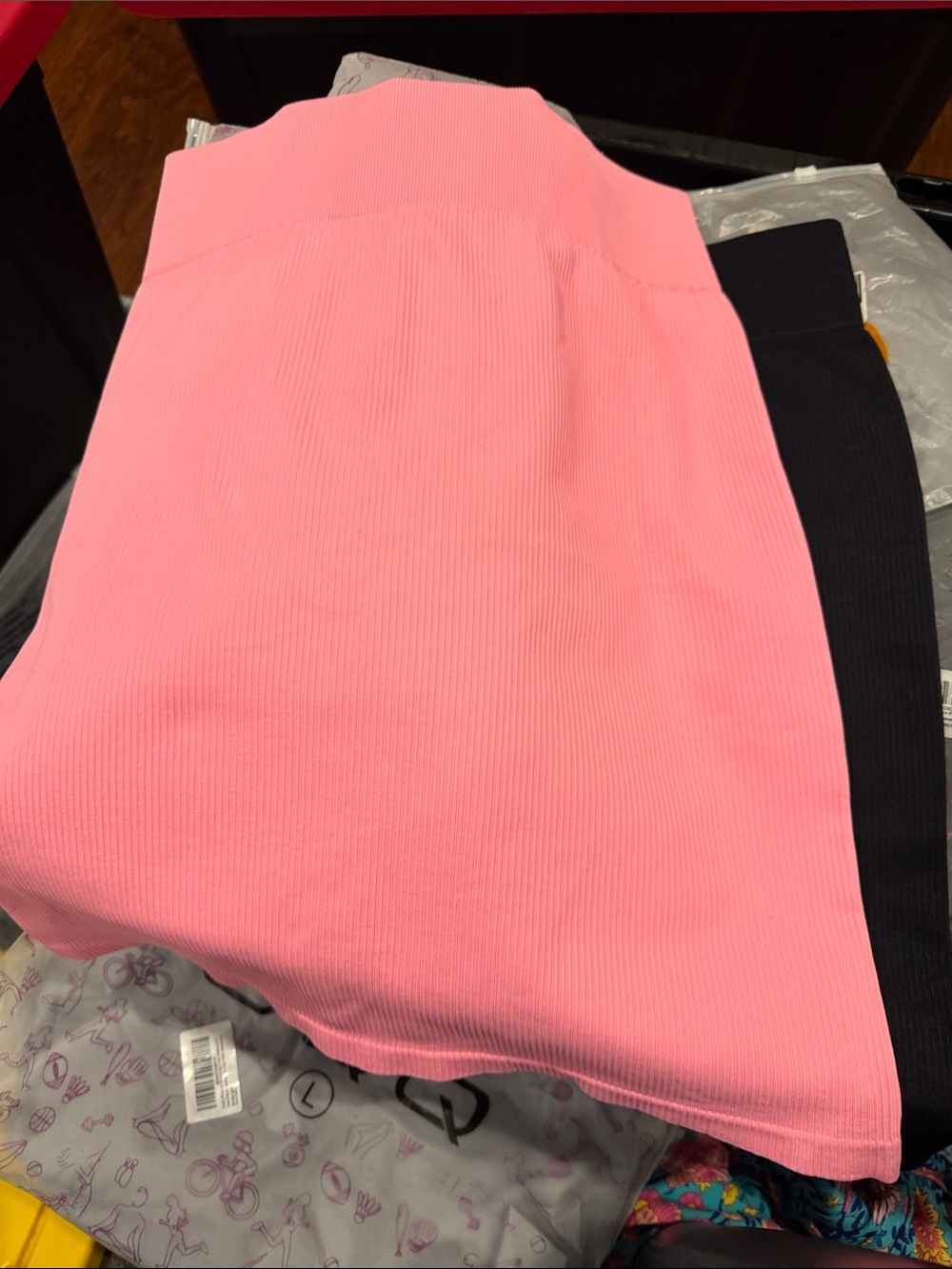 OQQ Ribbed Mini Skirt in Candy Pink and Black